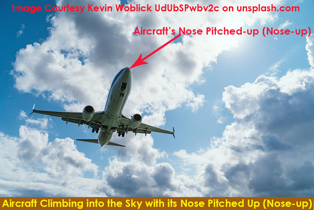 Aircraft climbing into the sky with Nose-up
