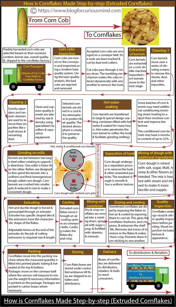 How is cornflakes made step-by-step (Extruded cornflakes) 
